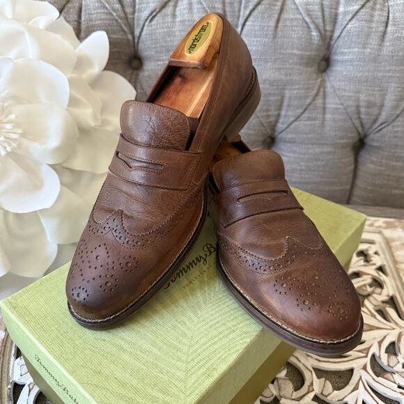 Tommy Bahama Brown Leather Wing tip Slip on Penny Loafers Shoes Men’s 10 - Picture 5 of 10